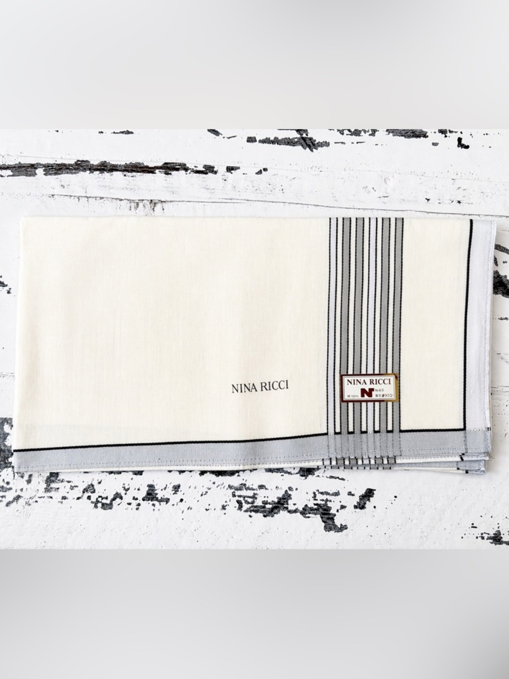 Nina Ricci Cream, Gray & Black Striped Scarf